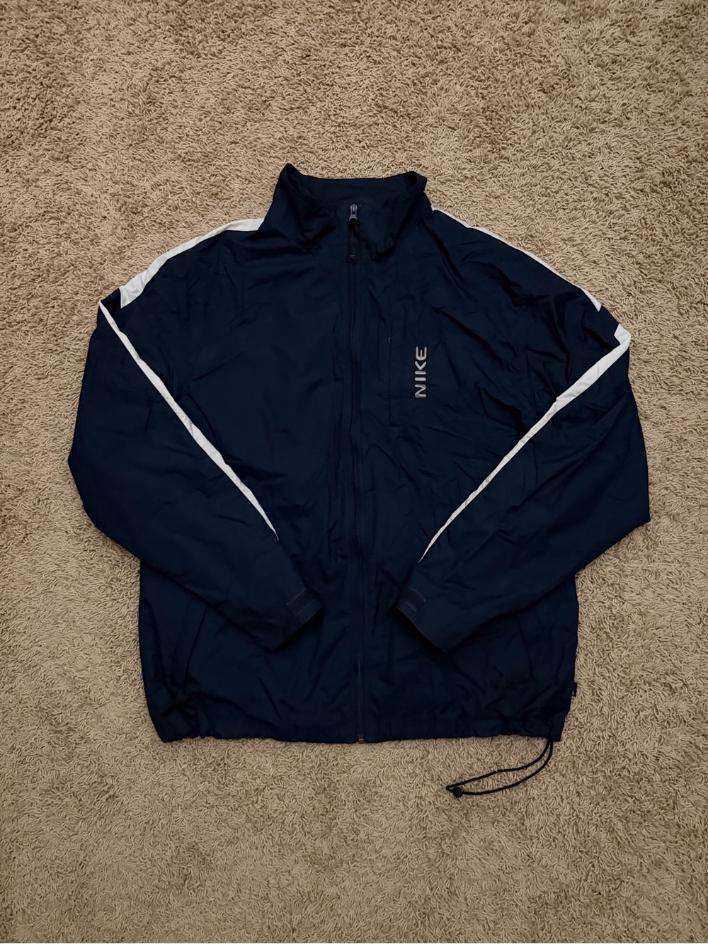 Vintage Nike Navy Blue Nylon Rain Track Jacket Windbreaker Size Large Y2K